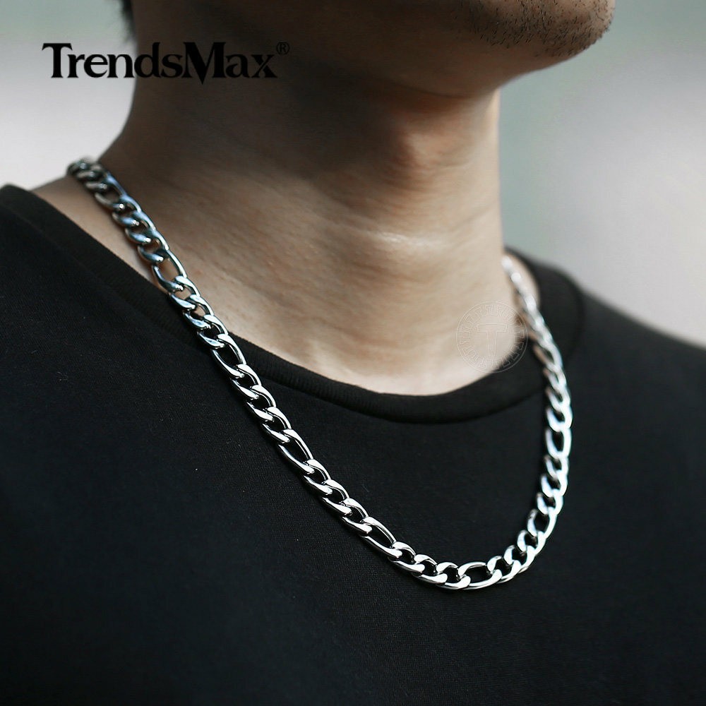 3/5/7/9mm 16-24″ Gold Plated Stainless Steel Figaro Link Necklace Chain Jewelry