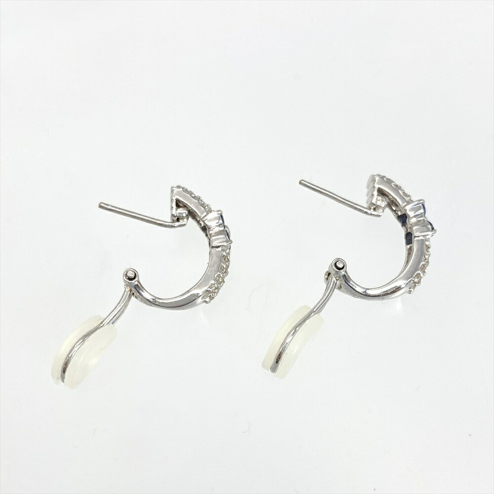 Sapphire 0.27ct Diamond 0.188ct Flower Earrings 18K White Gold 4.7g