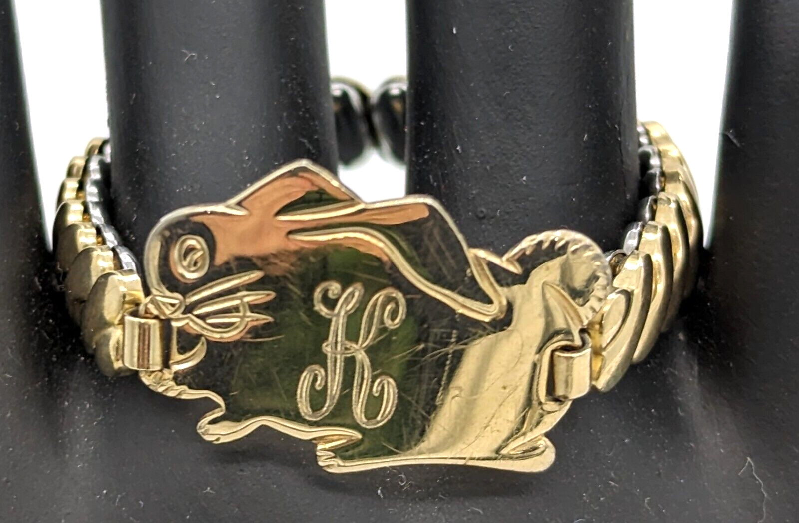 Foster Childs Rabbit Stretch Expansion Bracelet 10K Gold Vintage 1950s Engraved