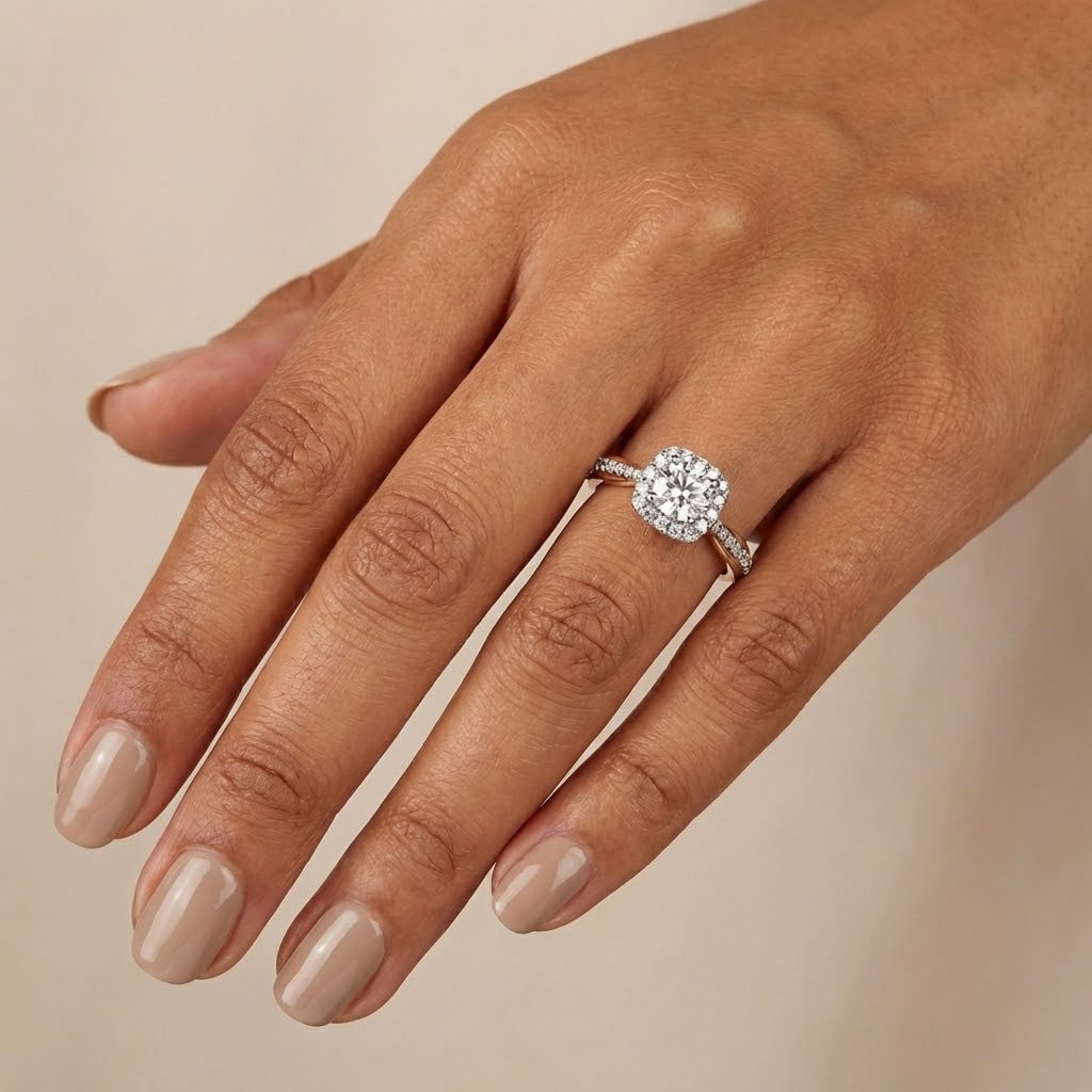 Side Stone Engagement Ring 14K Gold Halo 1.40 CT Round Lab-Grown Diamond D SI1