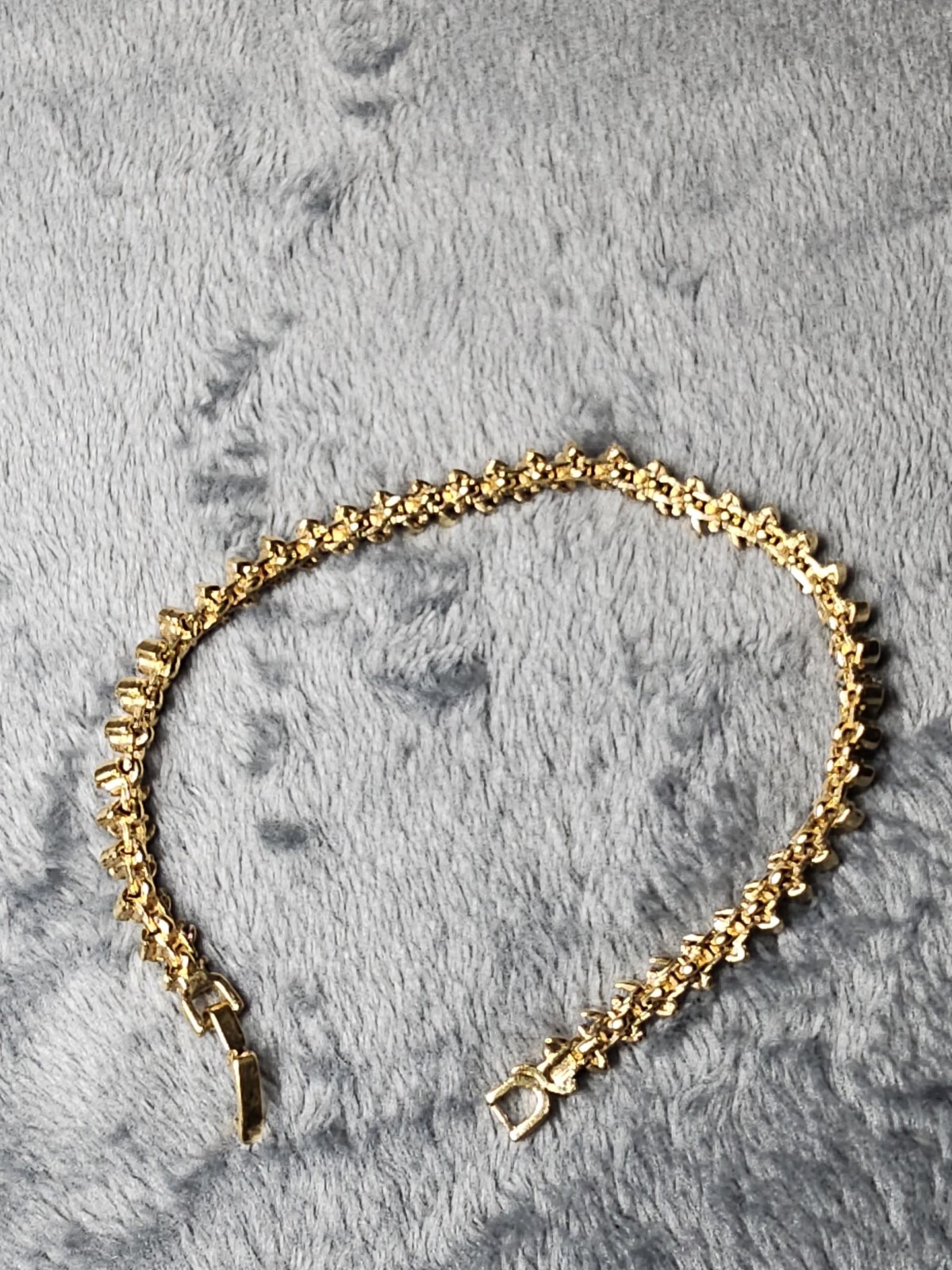 Gold Tone Blue & Clear Rhinestone S-Link Tennis Bracelet Fold-Over Clasp