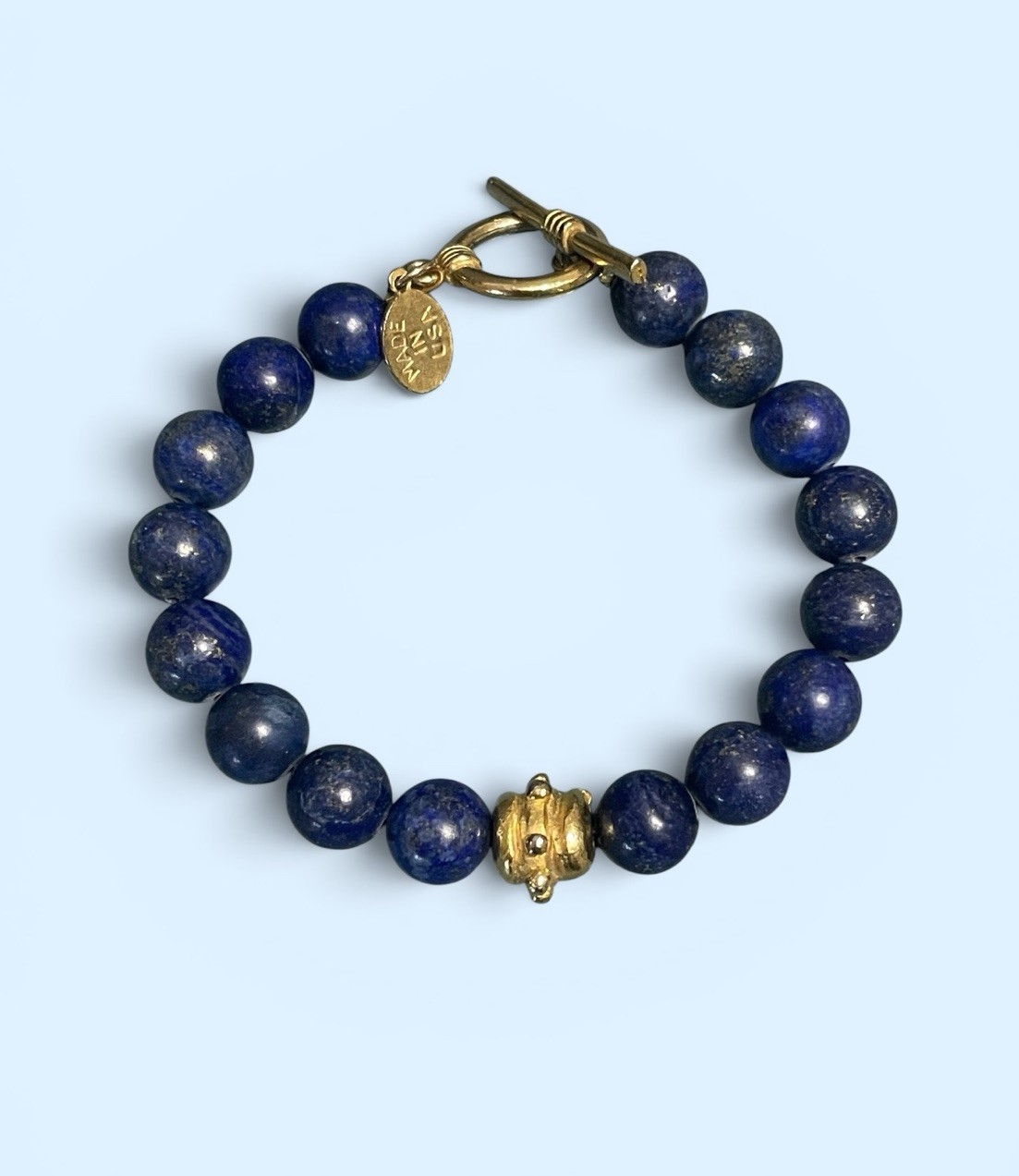 Susan Shaw Lapis Lazuli Blue Stone Bracelet 24Kt TPG Gold Intaglio 8.5″