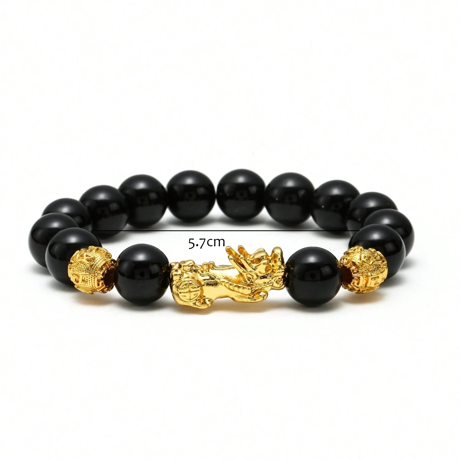 Feng Shui Black Obsidian Beads Bracelet Attract Wealth & Good Luck Bangle Pixiu
