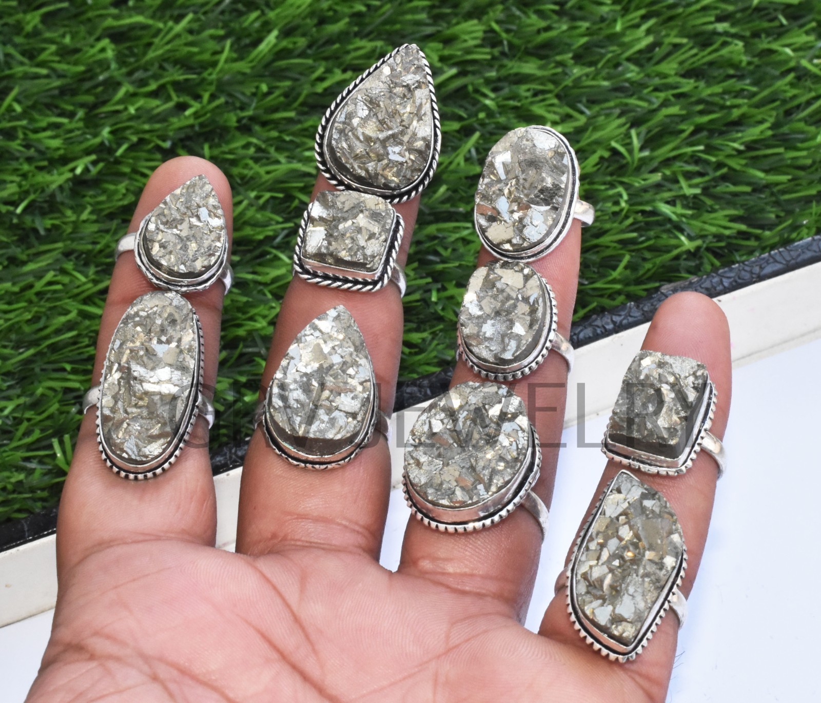 1-500 Pcs Pyrite Druzy In Wholesale Rings Lot: Silver Plated Whr-67