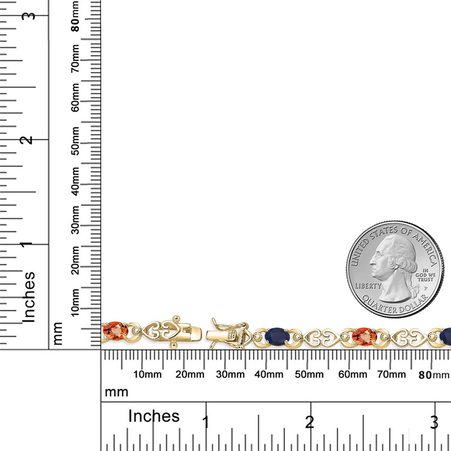 18K Yellow Gold Plated Silver Sapphire and Orange Sapphire and Lab Grown
