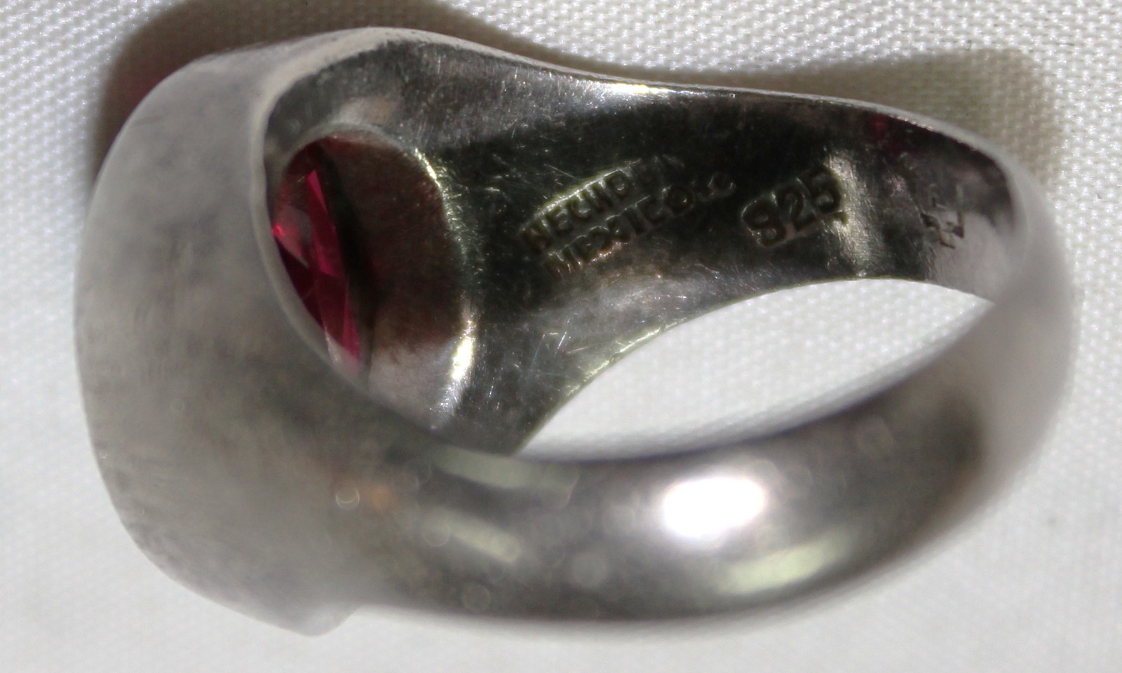 TT) RARE SIGNED HECHO EN MEXICO 9.25 W/ TAXCO LAB Created RUBY Wt 11.2 gr Sz10