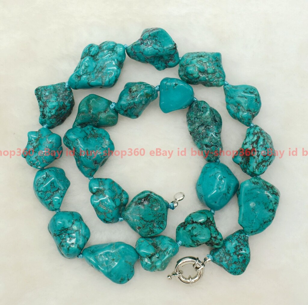 New Genuine Natural 15-20mm Blue Turquoise Gemstone Irregular Beads Necklace 18″