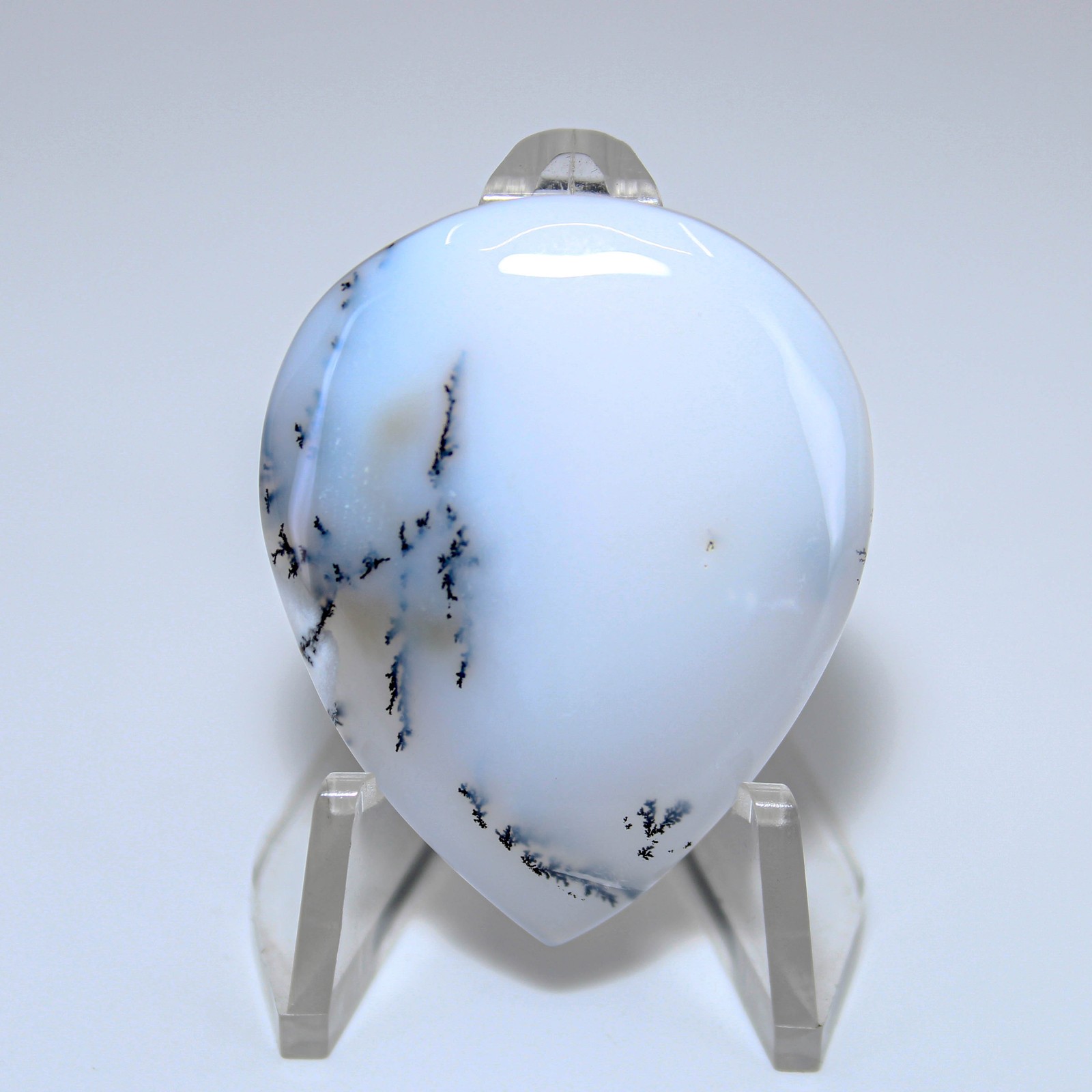 43.50 Ct AAA Grade White Dendritic Opal Pear Cabochon Loose Gemstone 37x29x4 mm