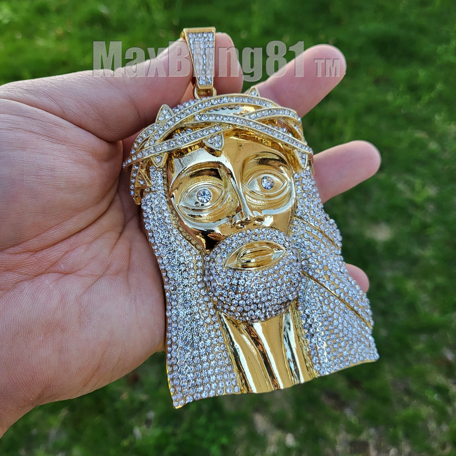 HIP HOP STYLE ICED GOLD SILVER PLATED BLING XXL LARGE JUMBO JESUS HEAD PENDANT