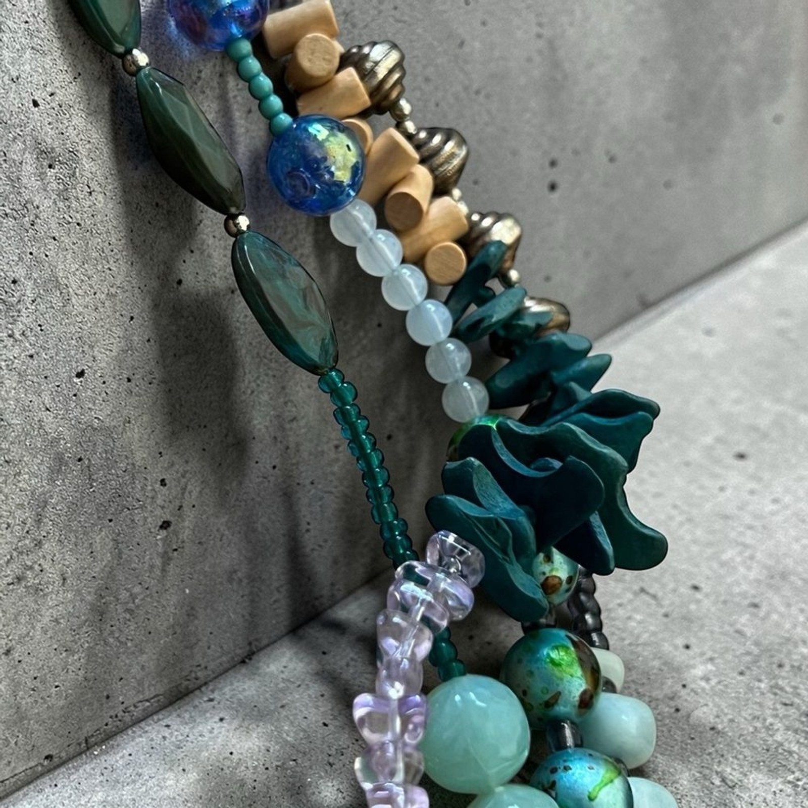Chico’s Boho Multi-Strand Beaded Necklace in Turquoise, Teal & Lavender