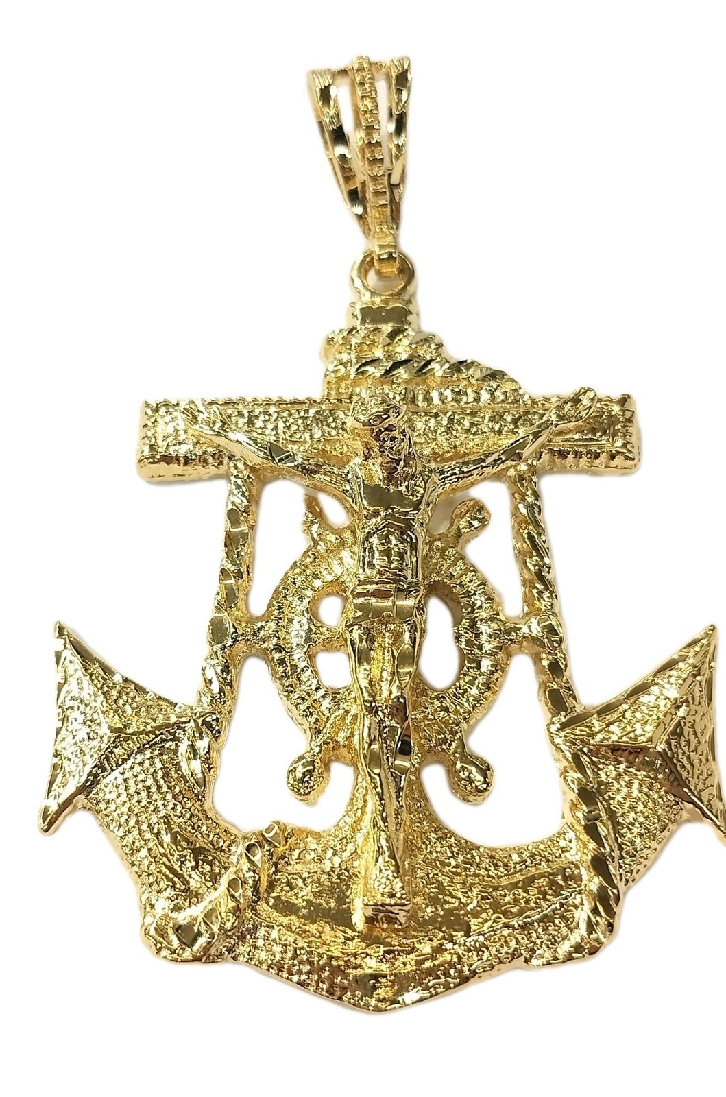 14k18k Gold-filled Large Jesus Anchor Mariner Cross Pendant(2.75″Hx2″W)