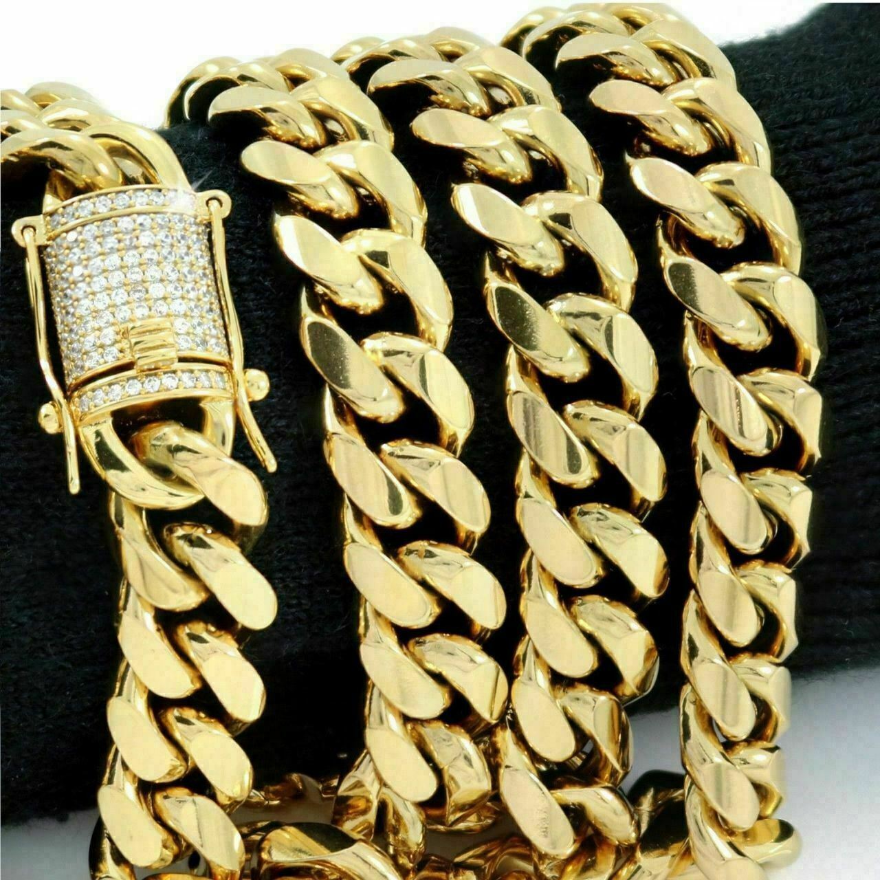 Miami Cuban Link Chain 18k Gold Plated Stainless Steel 14mm CZ Clasp Big Hip Hop
