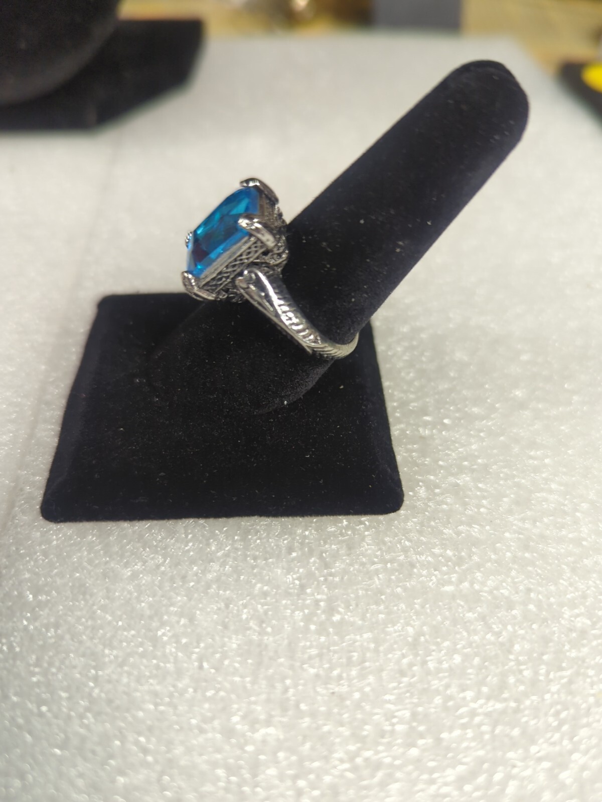 Size 8.75 Ring Silver Colored With Large Blue Unknown Stone