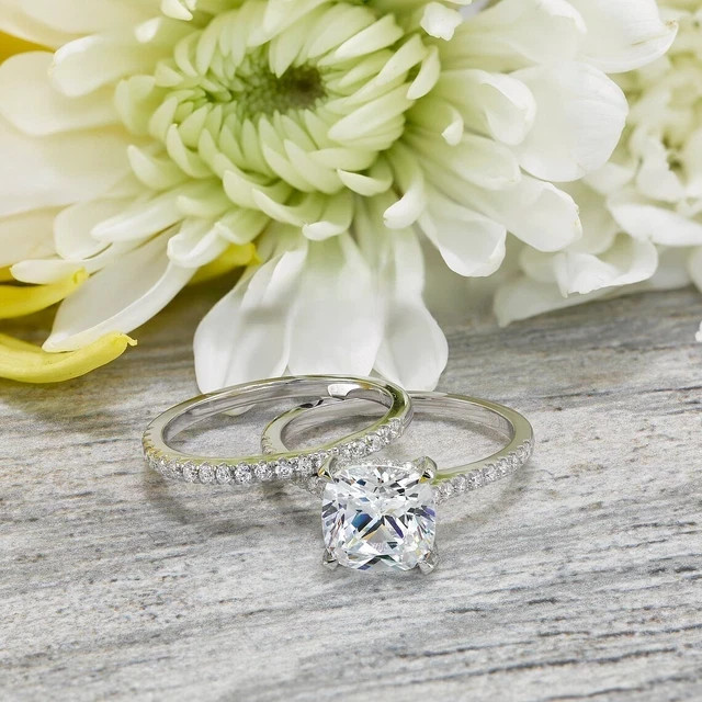 2.75 CT Cushion Cut Moissanite Bridal Engagement Ring | 14K White Gold Plated