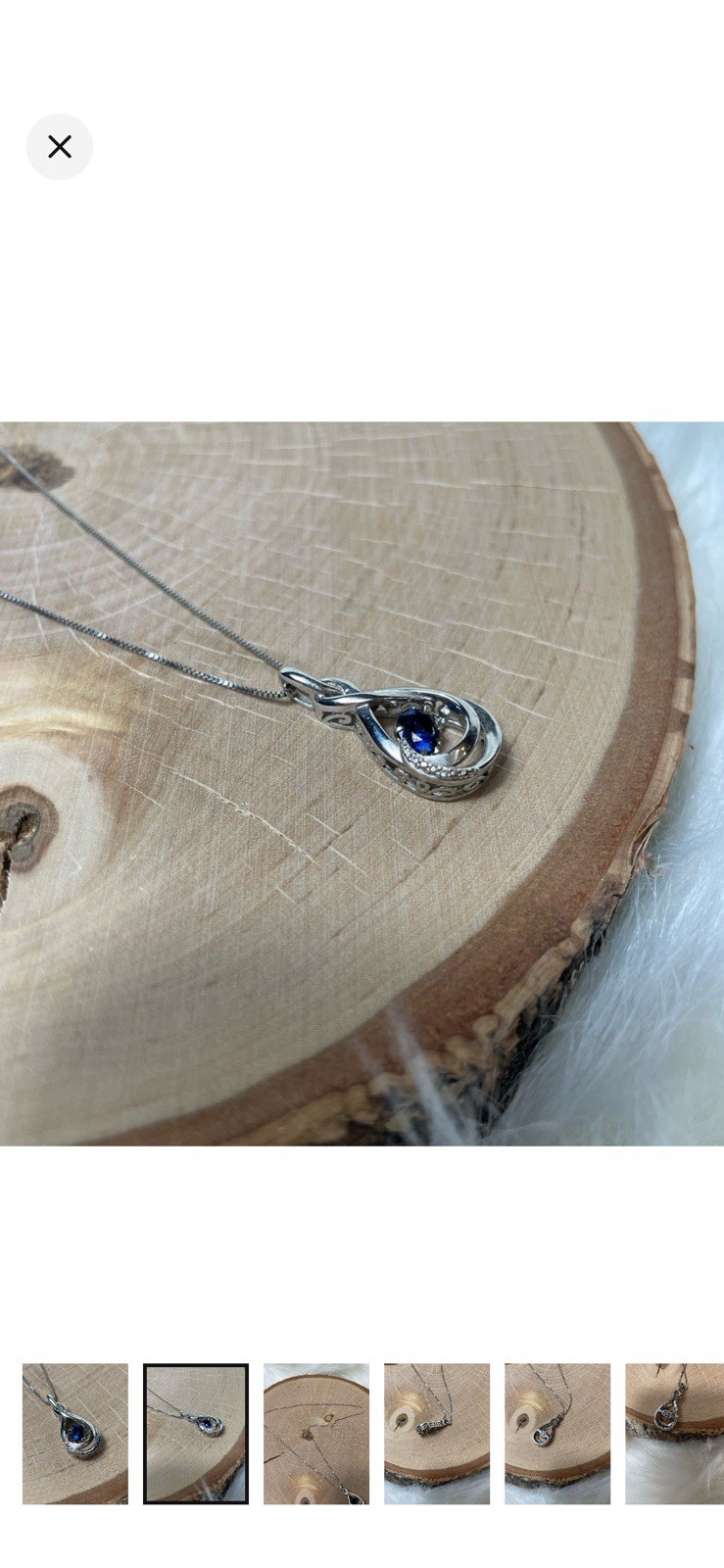 Silver Tone Teardrop Filigree Pendant Necklace Blue Round Stone Box Chain