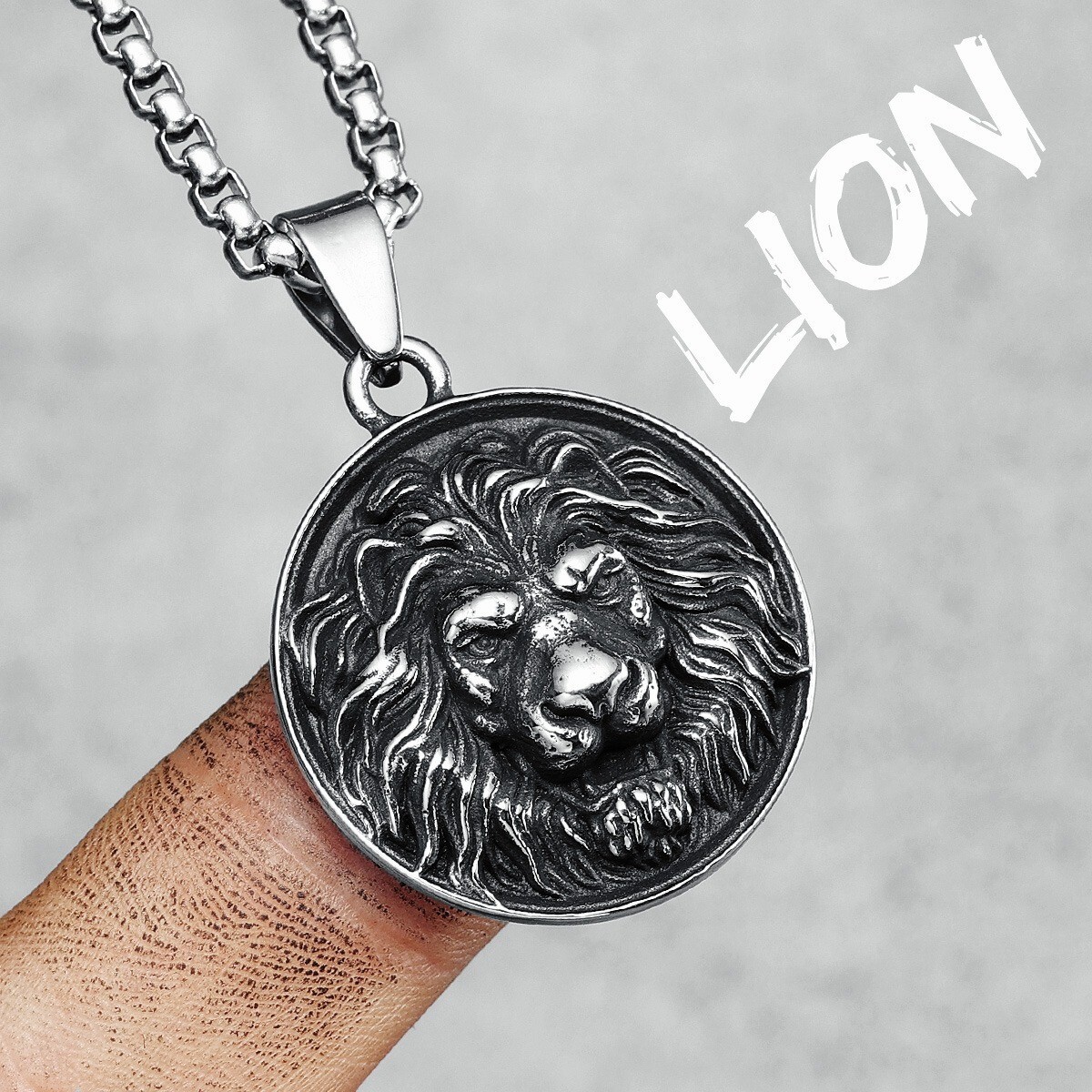 Angry Lion Face Men Necklace 316L Stainless Steel Animal Retro Relief Pendant
