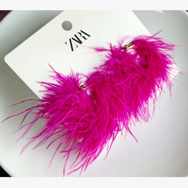 New Zara Feather Hoop Statement Earrings Gift Retro Women Party Vacation Jewelry