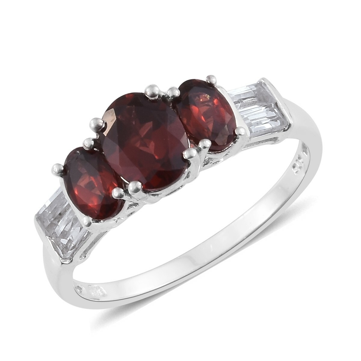 Garnet, White Topaz Platinum Over Sterling Silver Ring (Size 9.0) TGW 3.38 cts.