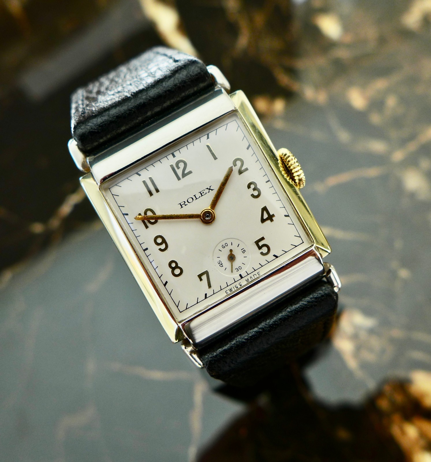 A RARE VINTAGE 1938 ROLEX 2 COLOUR GOLD ARTICULATED HOODED 14K CASE WATCH R.1052