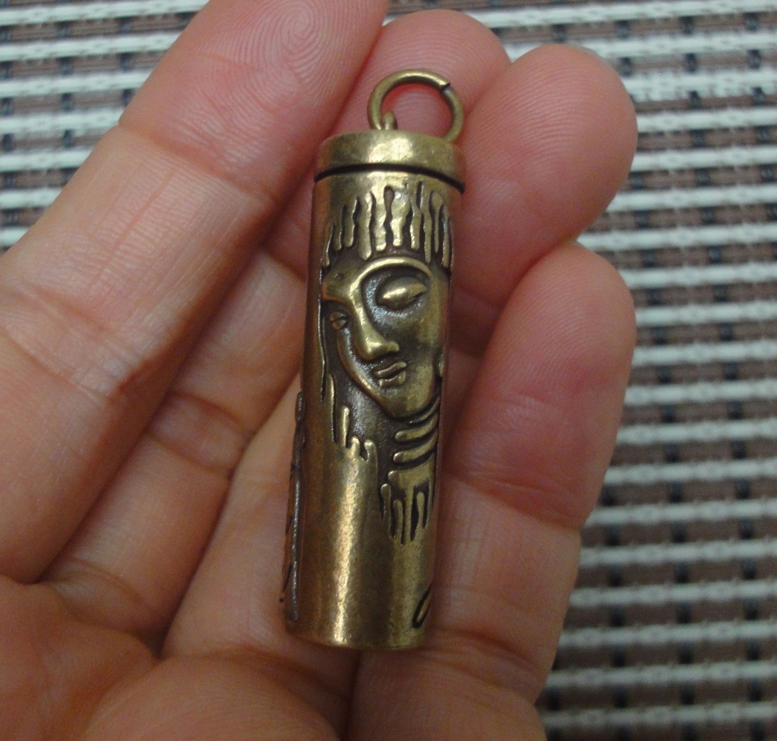 Vintage Style Solid Brass Buddha Hollow Tube Storage Charm Pendant