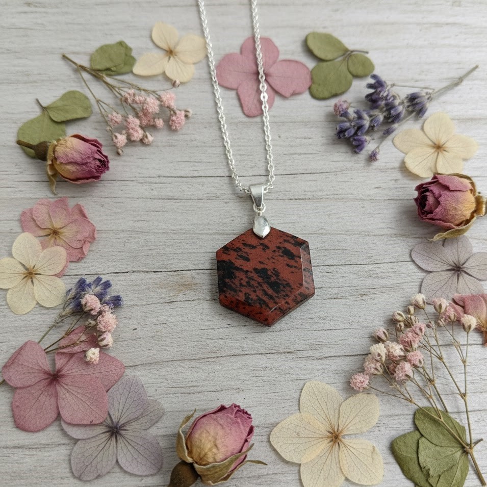 Mahogany Obsidian Hexagon Pendant | Handmade Certified Gemstone Necklace