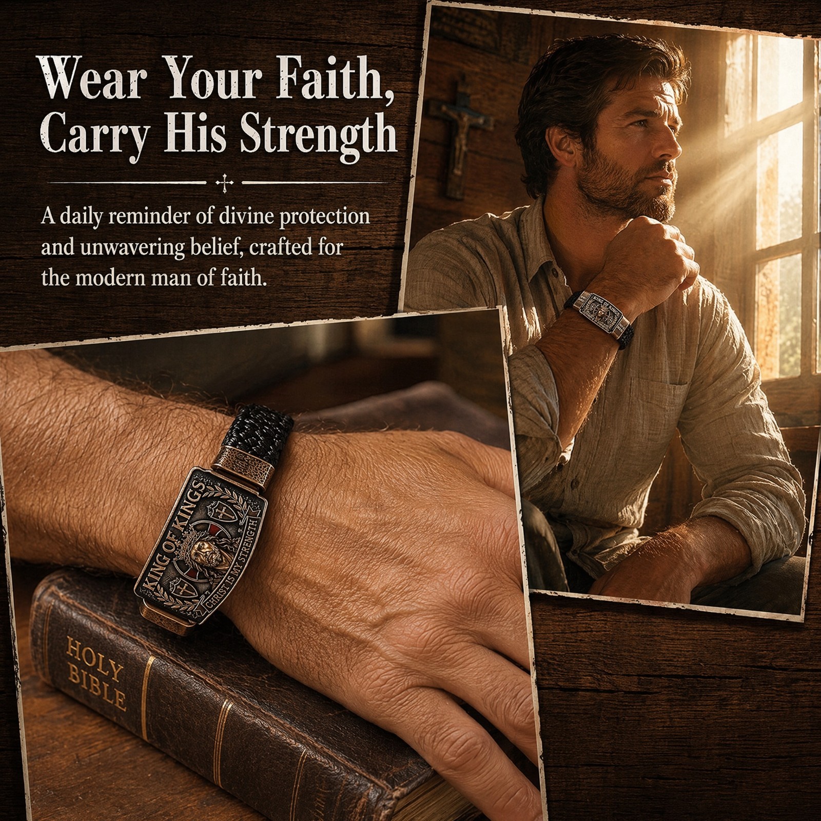 King of Kings Religious Bracelet, Adjustable Inspirational Wristband for Men
