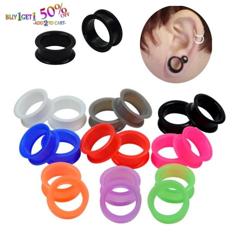 Pair 12g-50mm PINK SILICONE FLAT FLARE TUNNELS Double Gauges Thin Flesh 2007