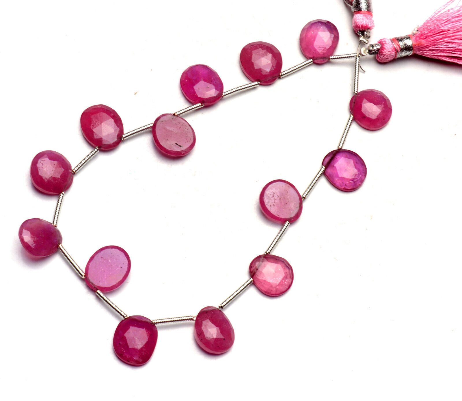 Natural Gem Pink Sapphire 10mm Approx. Size Faceted Slice Shape Beads 9″ 66Cts.