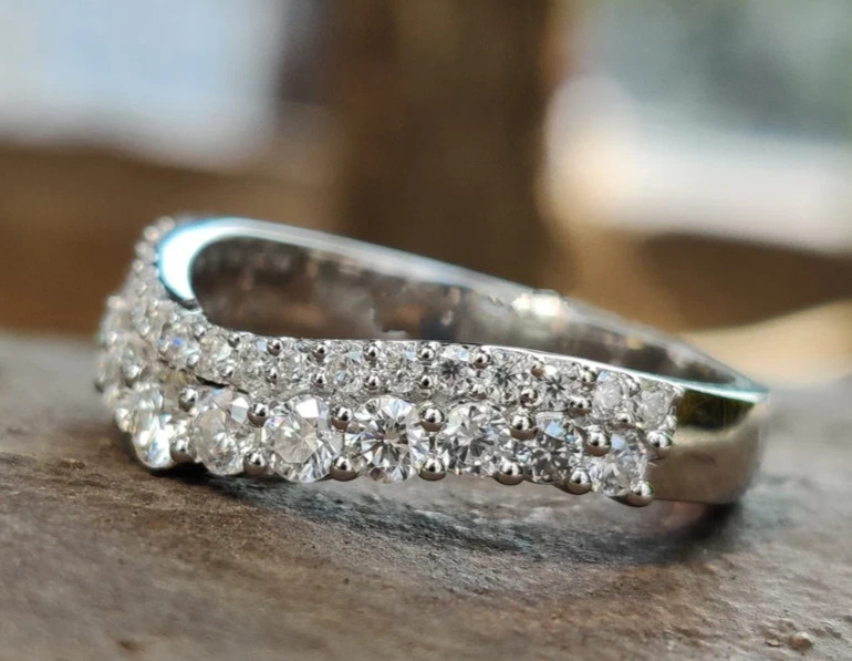 Moissanite Curved Wedding Band 14K White Gold Plated 2CT Excellent Round Cut