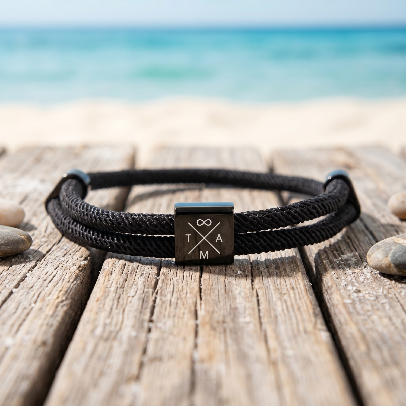 Custom Engraved Black Stainless Steel Adjustable Bracelet Personalized Monogram