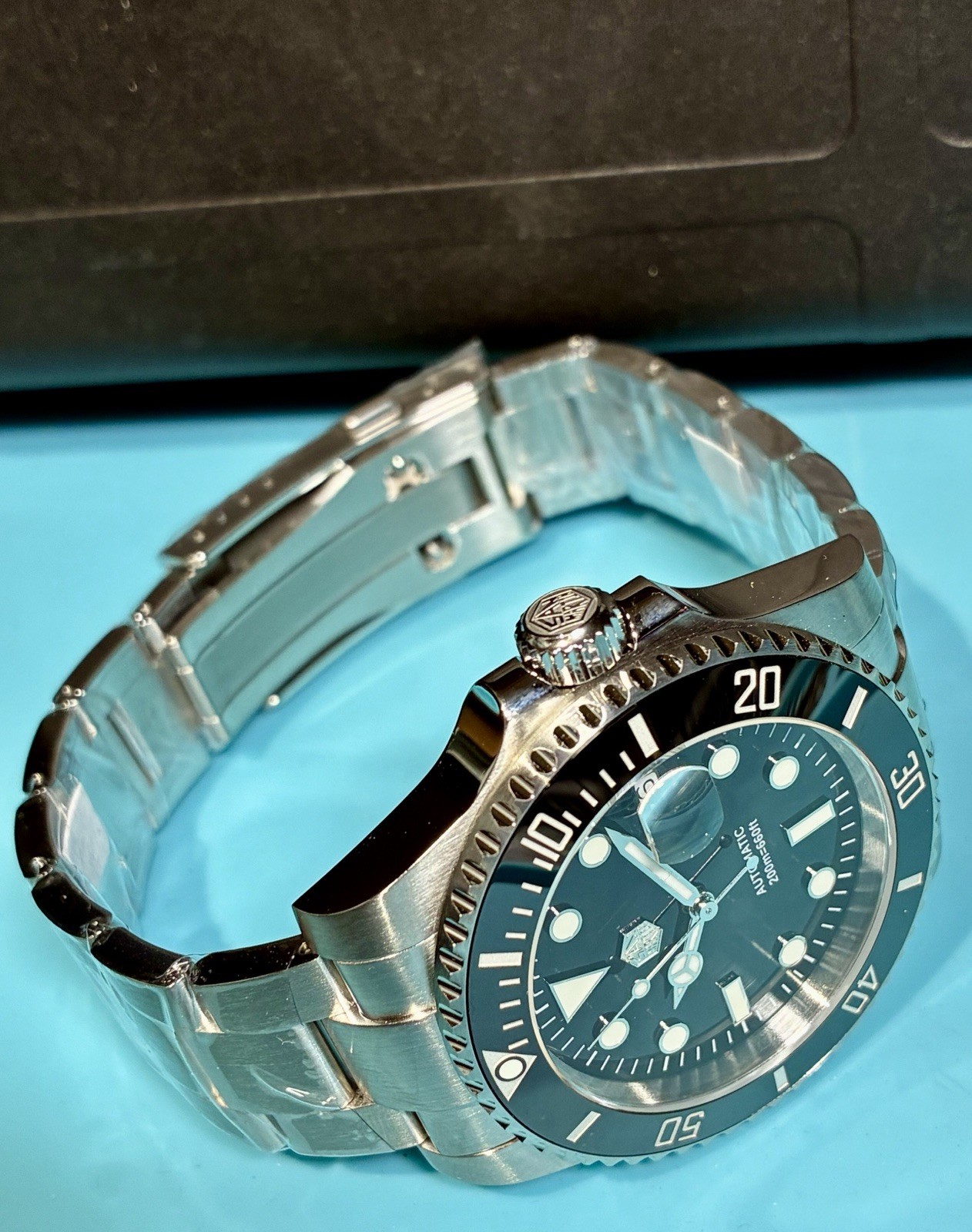 SAN MARTIN WATER GHOST 40MM ST2130 AUTO HI BEAT BLACK ENAMEL SAPPHIRE CERAMIC