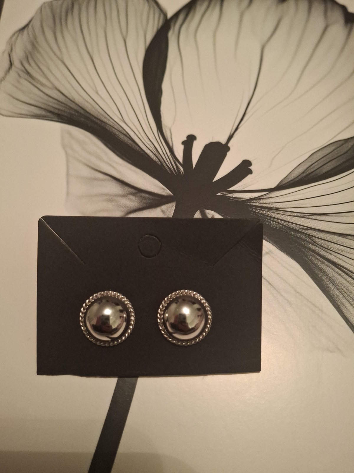 Carla Sterl. Silver Dome Stud Rope Bezel Minimalist Modernist Pierced Earrings