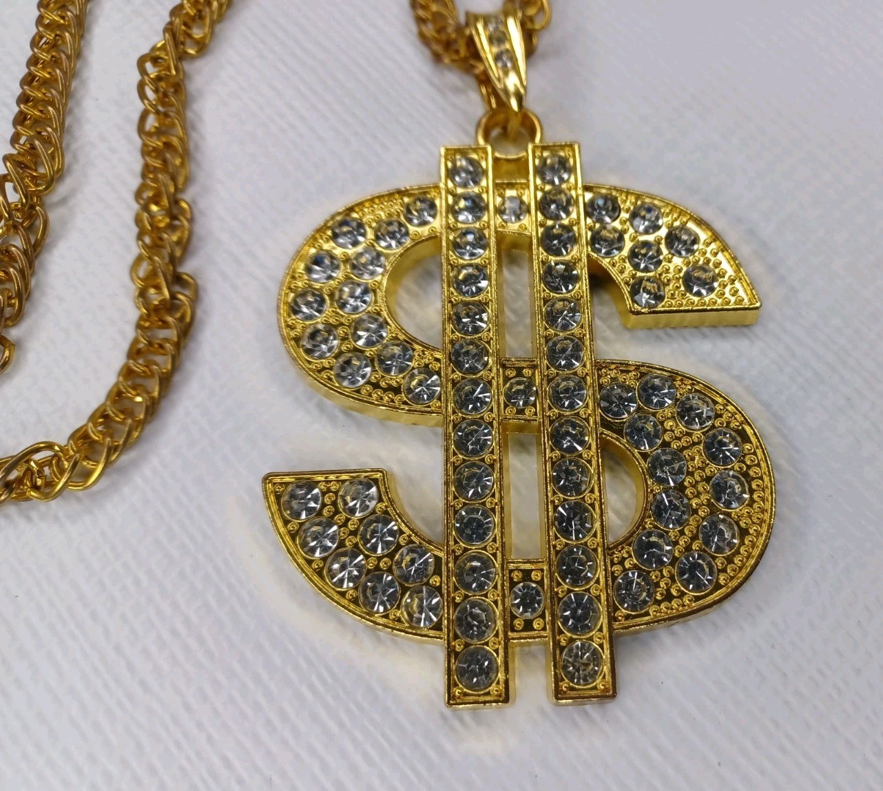 Dollar Sign Bling Metal Necklace Hip Hop Costume Jewelry Accessory