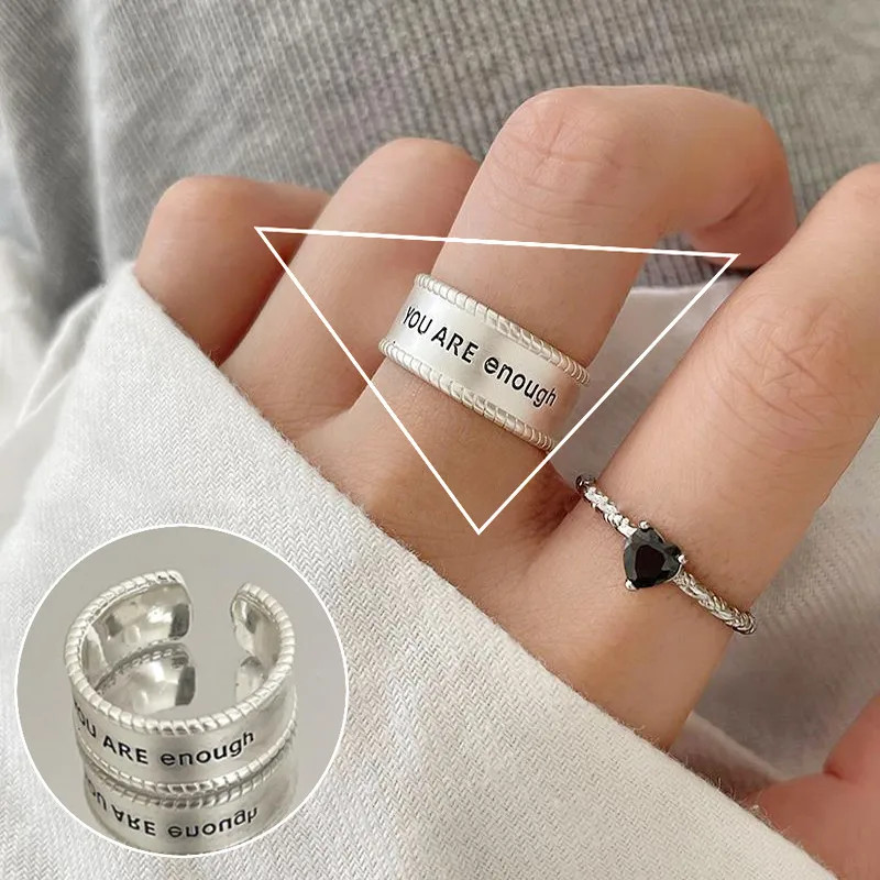 Adjustable Silver Open Ring Minimalist Statement Band Stackable Women Gift