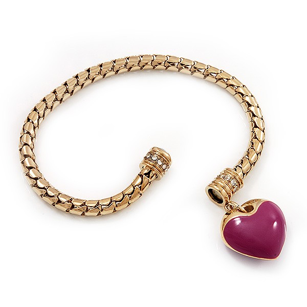 Gold Plated Magnetic Pink Enamel Heart Charm Bracelet – up to 18cm Length
