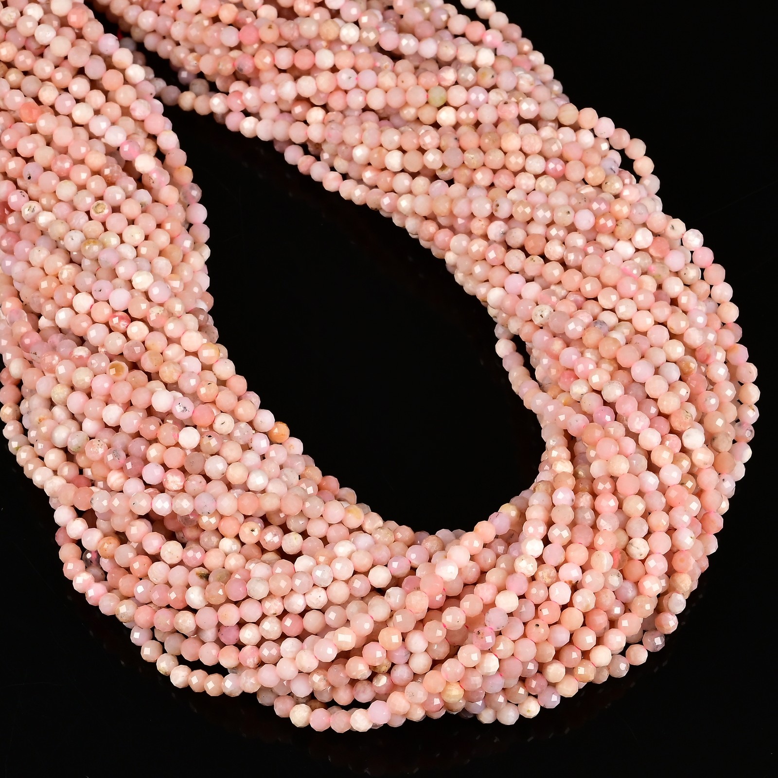 Natural Pink Opal Faceted Round Beads Size 2mm 3mm 4mm 15.5″ Strand