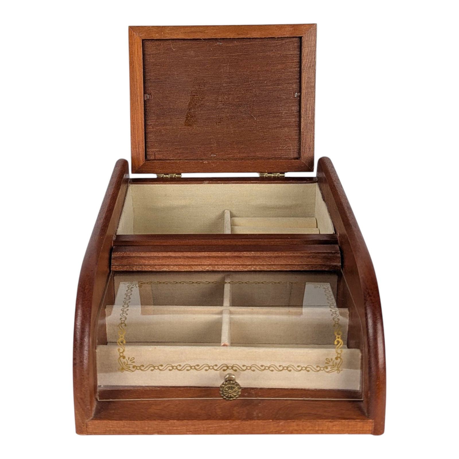 MCM Mid-Century Modern Vanity Table Top Jewelry Box – Wood With Acrylic Top