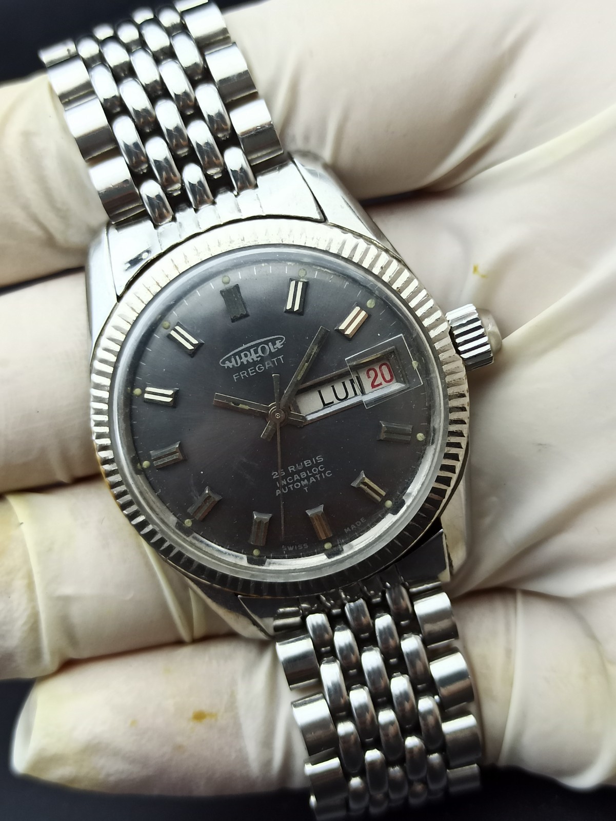 Ultra-Rare AUREOLE FREGATT Automatic Men Watch Automatic 25 Jewels Swiss 1970s