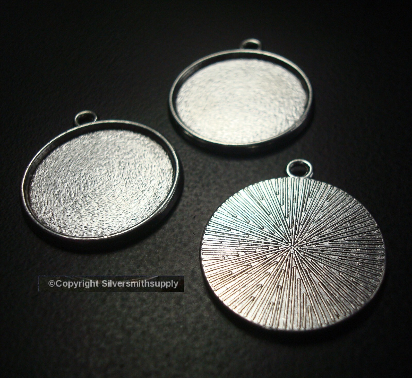 12 Bezel cup tray settings Silver pl holds 20mm cabochon bailed pendants FPP002B