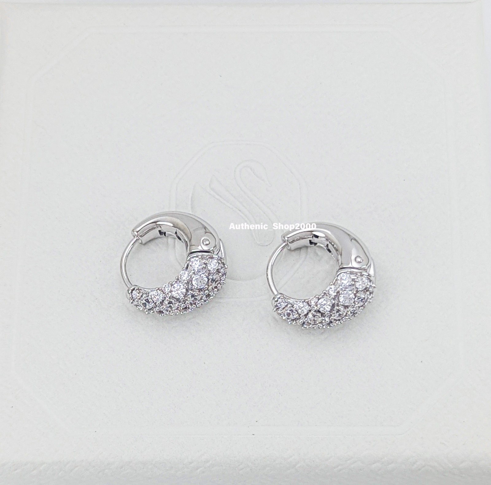 New 100% Authentic SWAROVSKI Rhodium White Pave Sublima Hoops Earrings 5732282