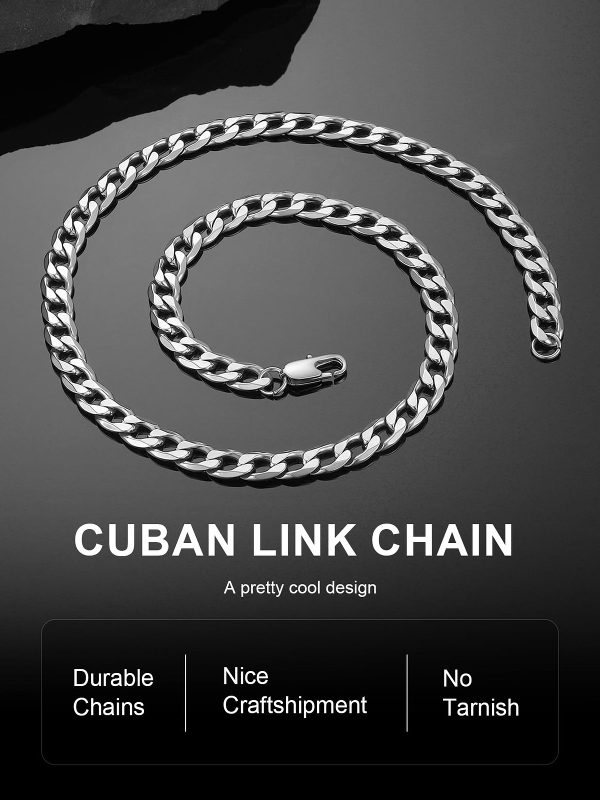 Silver Curb Chain for Men Chain Necklace Mens 20 inch Stainless Steel Jewelry