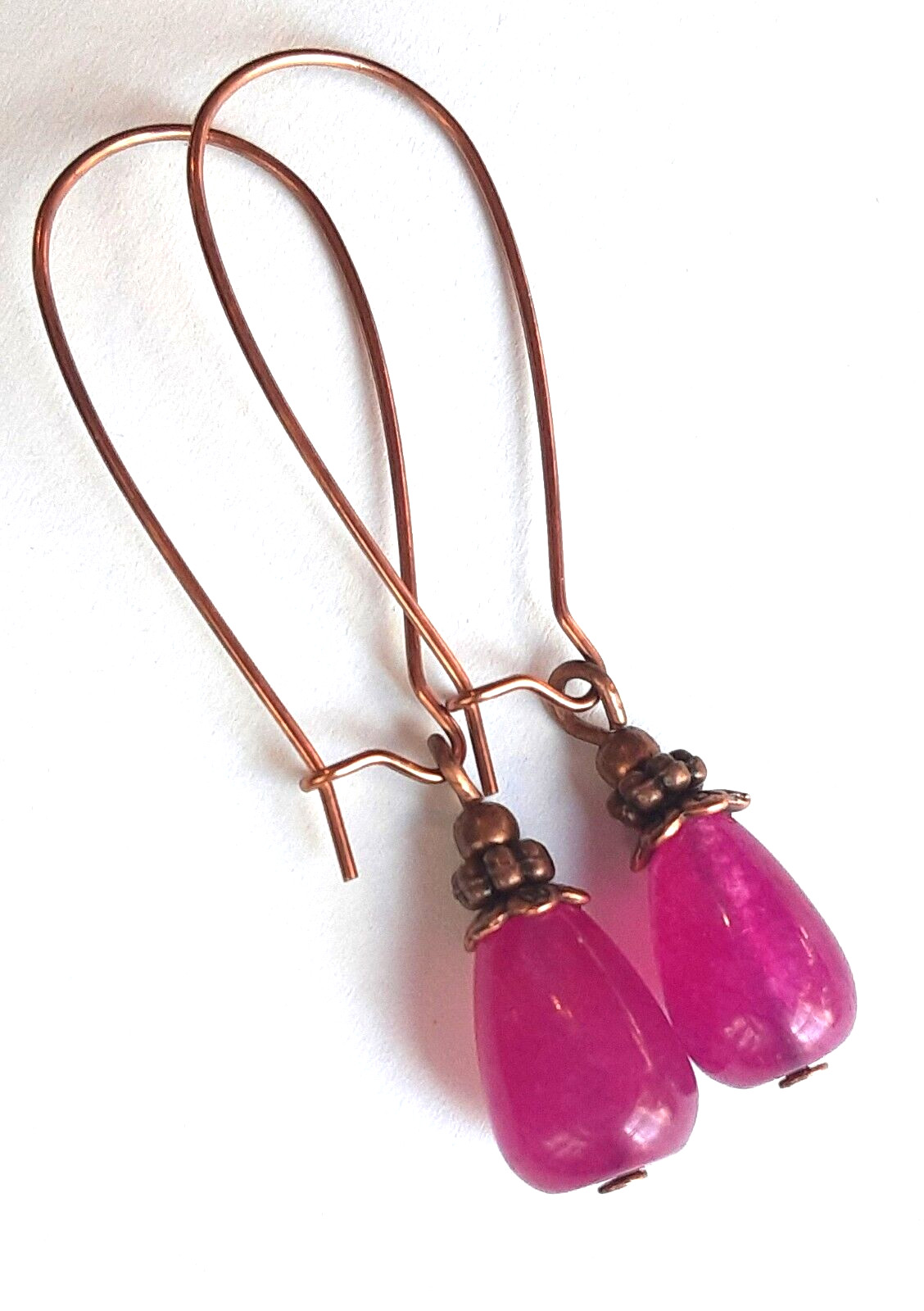 FUSCHIA JADE dangle earring COPPER KIDNEY WIRE HANDCRAFTED K2TA