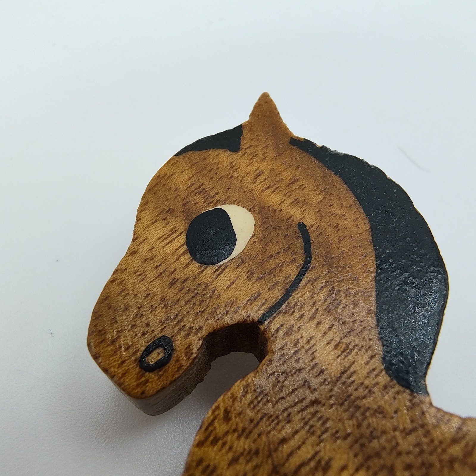 Vintage Horse Brooch Handmade Wooden Western Folk Art Pony Equestrian Zodiac