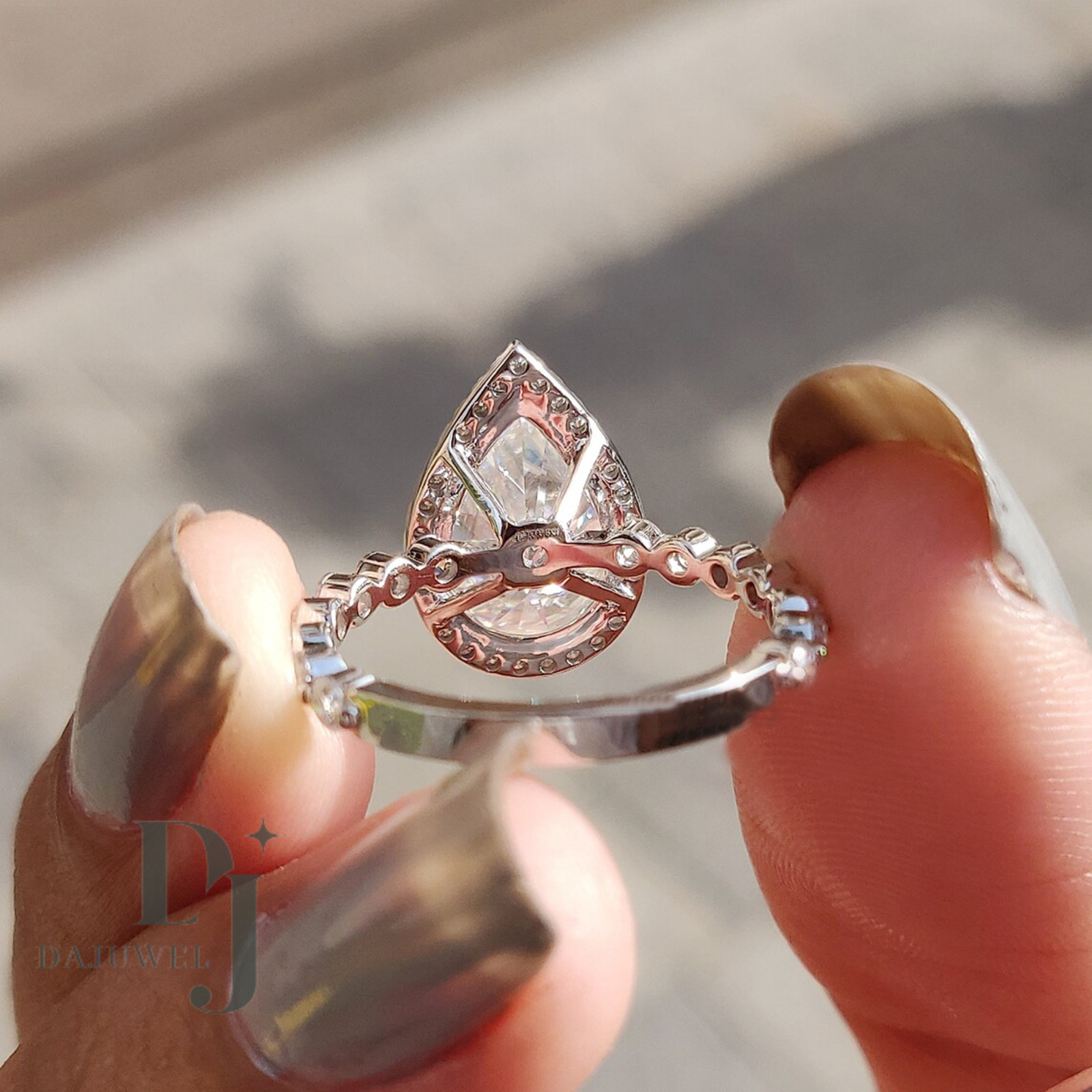 2.80 CT Excellent Pear Cut Moissanite Halo Engagement Ring Solid 14K White Gold