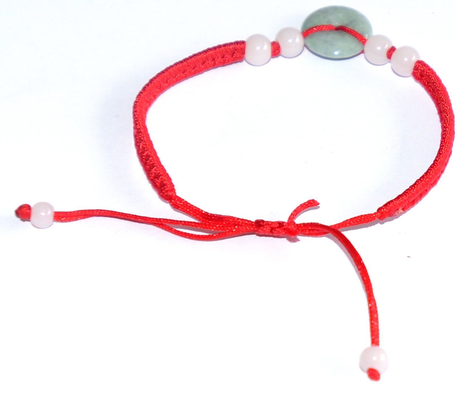 Macrame Friendship Adjustable Red Cord Feng Shui Jade Bi Disc Charm Bracelet