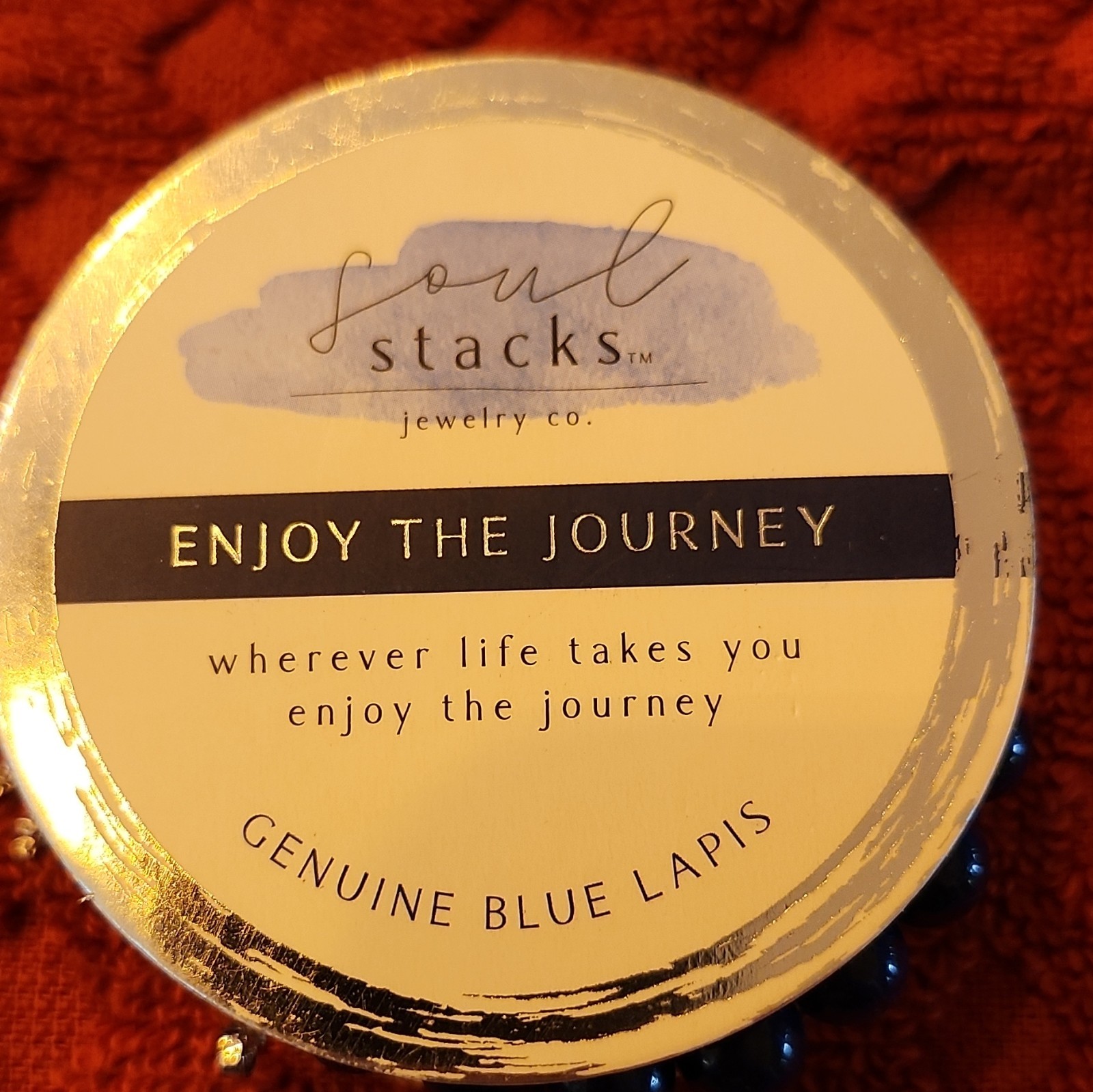 0062Soul Stacks Jewelry Enjoy the Journey Blue Lapis Beaded Charm Stretch Stack