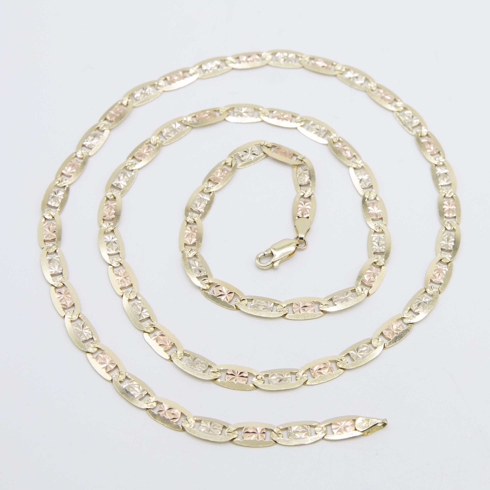 Textured Valentino Link Chain Necklace Real 14K Tri-Color Gold All Sizes