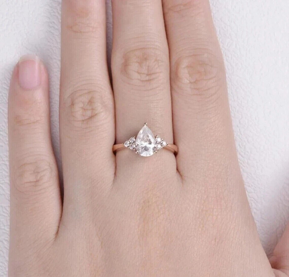 1.50Ct Pear Cut Lab Created Moissanite Wedding Ring 14K Rose Gold Plated