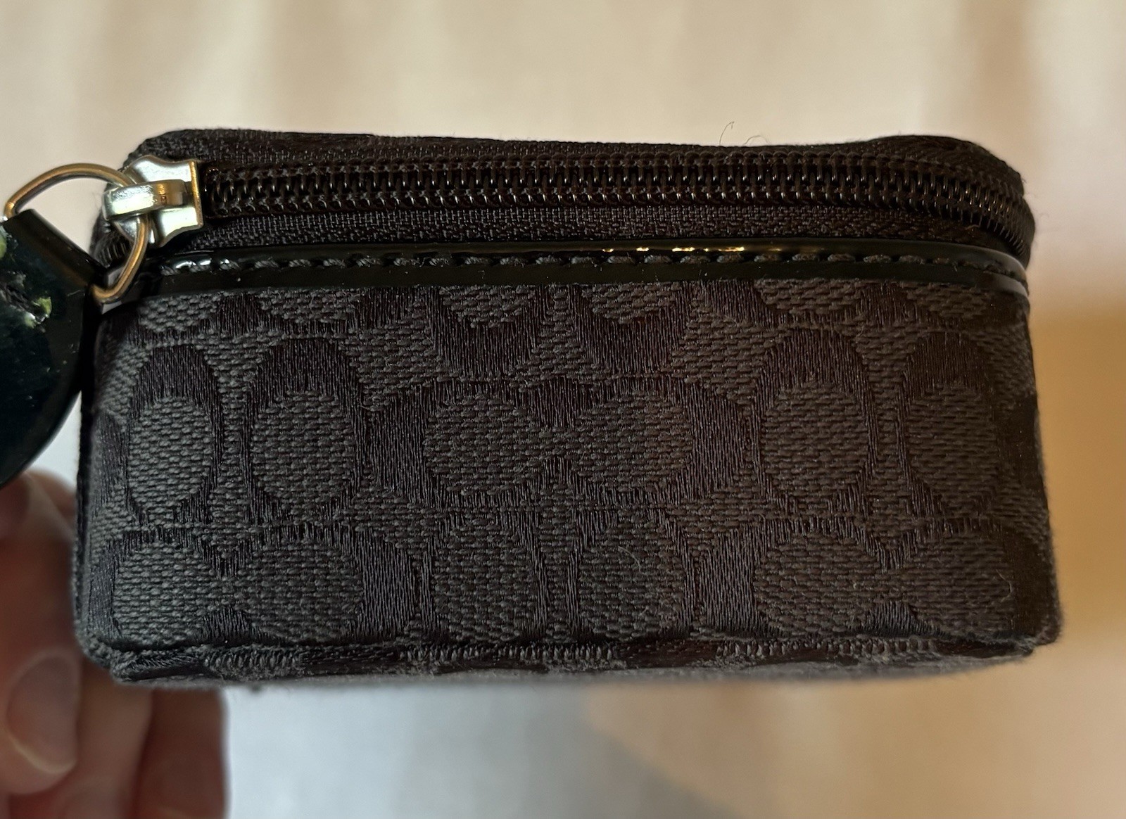 Authentic COACH Signature Monogram Travel Zip Around Jewelry Case BLACK