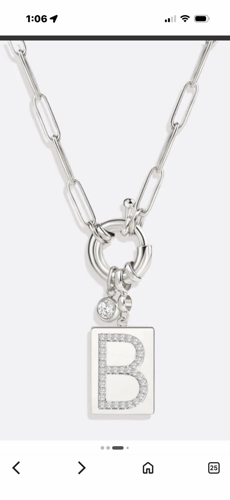 Silver Tone Link Chain Necklace CZ Pavé Letter B Rectangle Pendant Charm
